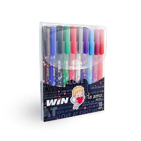 WIN Te amo Ball Pens | 10 Multicolor Ink Pens, Blister Pack ...