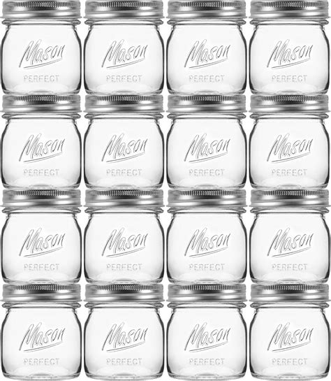 16 Pack 8 oz Mason Jars with Regular Airtight Lids - Glass Canning Jars ...