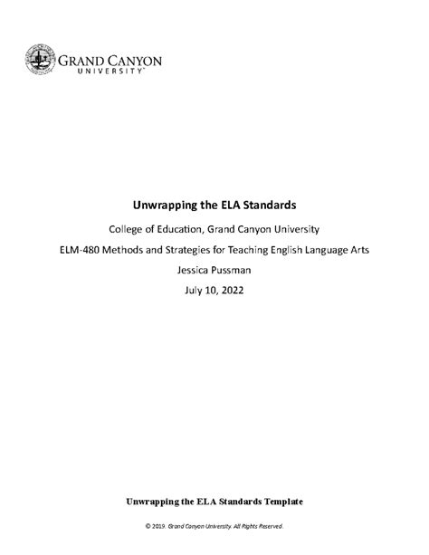 Unwrapping ELA Standards for Grade 1 - ELM-480 Template Guide - Studocu