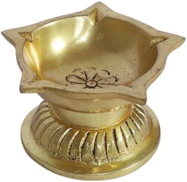 Buy Two Moustaches Ethnic Flower Carved 5 Oil Wicks Brass Diya, Pooja ...