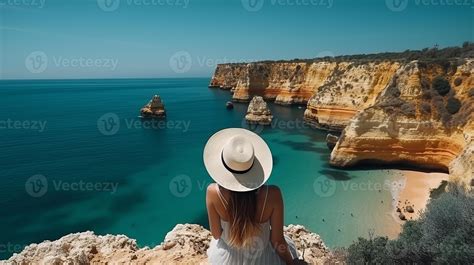 Visit tourism in Portugal, atlantic sea and disorienting tropical shoreline. Creative resource ...