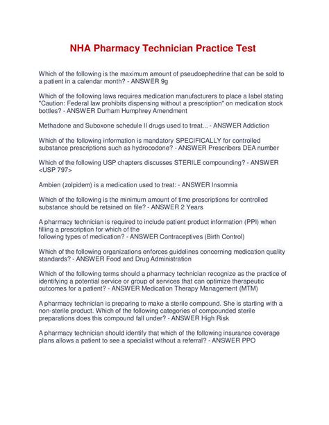 NHA Pharmacy Technician Practice Test - Questions & Answers ...