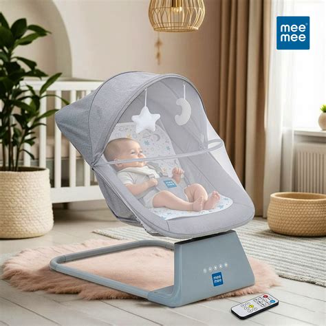 Mee Mee Grey Electric Baby Swing with Remote, Music & Canopy ...