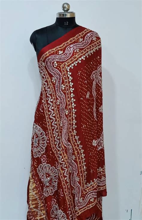 Bridal Pure Gaji Silk Tissue Pallu Bandhani Dupatta with Gotta Patti ...