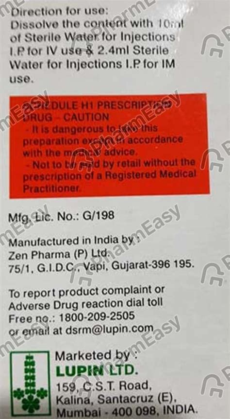 Buy Magnova 1gm/125mg Dry Vial Of 1 Powder For Injection Online at Flat ...