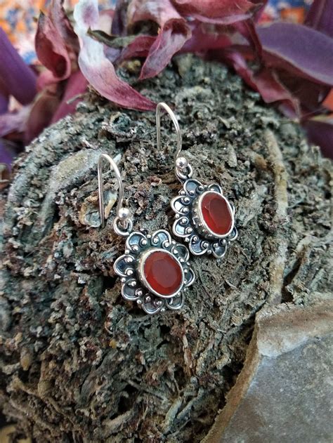 Faceted Carnelian Earring Sterling Silver Earring Floral - Etsy India