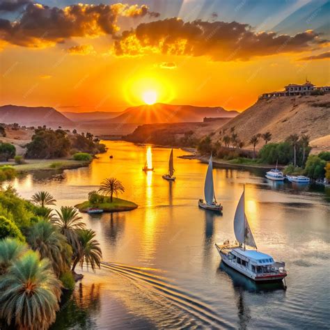 Sunset on the Nile River Egypt Sunset on the Nile River near Aswan ...
