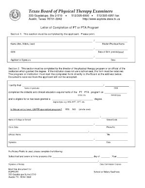 Fillable Online ptot texas PT Completion Letter form.doc - ptot texas ...