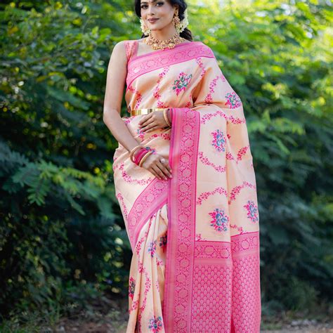 Mimosa Women's Woven Design Kanjivaram Style Art Silk Saree With Blous ...