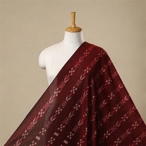 Maroon Ikat Handloom Cotton Sambalpuri Fabric