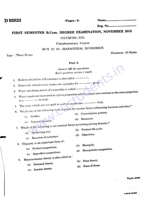 Managerial economics question paper for first semester students - Studocu