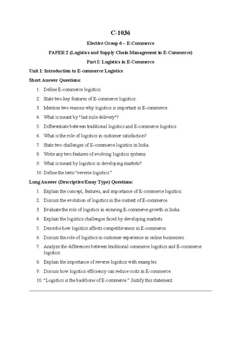 C-1036 Elective Group 6: Logistics & Supply Chain Management Q&A Bank ...