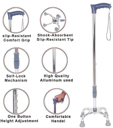 KBG Surgical 4 Leg Crome Grey Dori Height Adjustable Walking Stick ...