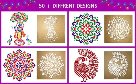 Solobolo Happy Diwali Rangoli Stencil with 6 Rangoli Colours| Flower ...