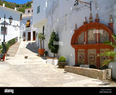 Square in Spanish Village Stock Photo - Alamy