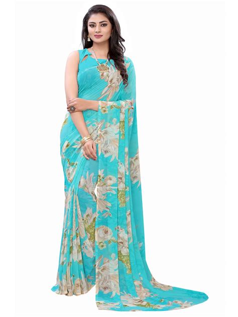 SIRIL Women's Pochampally Georgette Printed Saree with Blouse (1817S211 ...