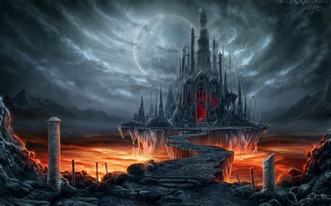 Midnight Lava Castle - HD Fantasy Wallpaper by Fomina Olga