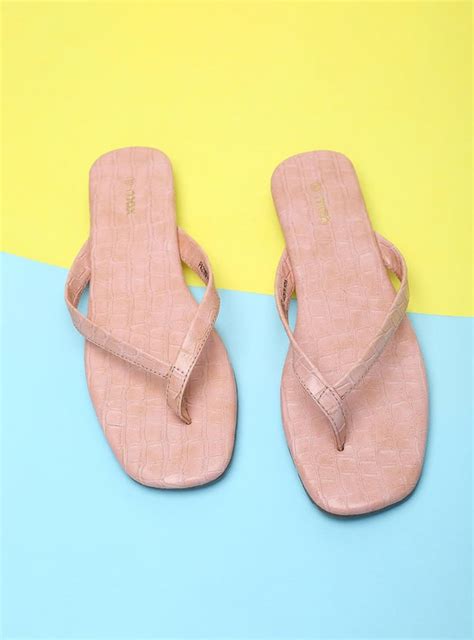 Buy Women Croc Embossed V-Strap Flat Sandals Online at just Rs. 499.0 ...