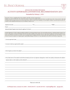 St. Paul's School Activity Supervision Confidential Recommendation 2015 ...