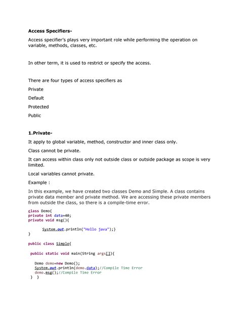 Image result for Java Access Specifiers Table