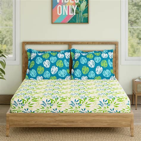 Buy STELLAR HOME Valentina Cotton 140TC Printed 3Pcs Queen Bedsheet Set ...