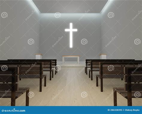 Generic Modern Church Interior 3d Rendering, Large Glowing Christian ...