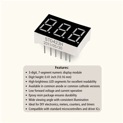 0.41-Inch 7-Segment LED Display (STD423H) | Red Common Anode/Cathode Module