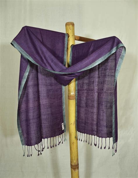 Avani | Pure Silk Stole | Aubergine Purple with Grey Border