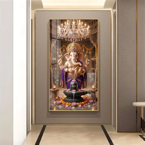 Buy Lord Ganesh With Lord Shiv Glass Finish Vertical Wall Art At Best ...