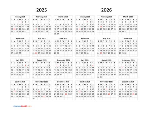 2025 And 2026 Year Calendar - Printable Calendar