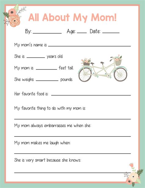 Mother's Day Questionnaire Printable