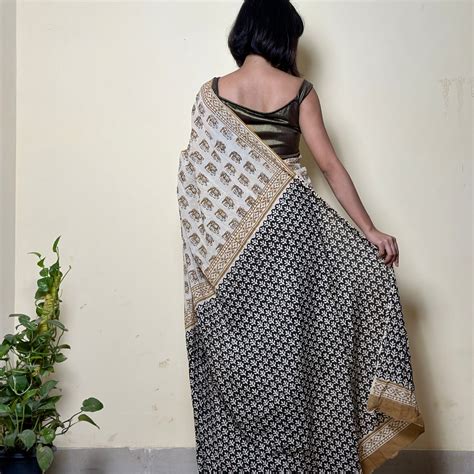 Caramel Chic - Handblock Print Natural Dyed - Mulmul Cotton Saree ...