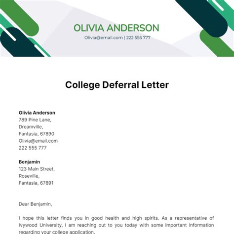 Free College Deferral Letter Template to Edit Online