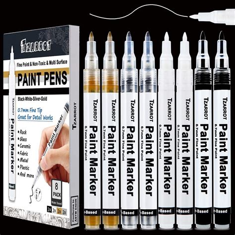 TZARROT White Paint Pen, 8 Pack 0.7mm Acrylic Paint Pens with 2 White 2 ...