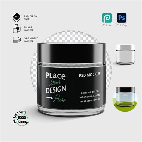 Clear Glass Jar Mockup PSD With Black Cap | Cosmetic Cream Jar Template ...