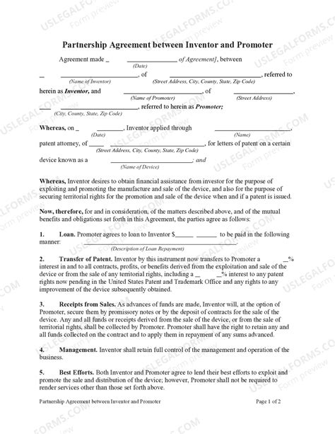 Arkansas Partnership Agreement between Inventor and Promoter | US Legal ...