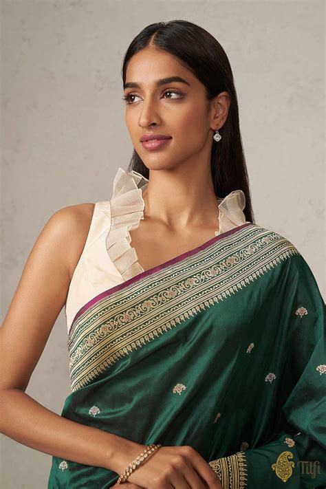 Bottle Green Pure Katan Silk Banarasi Handloom Saree - Tilfi