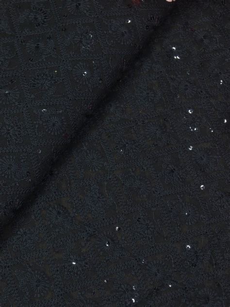 Stunning Black Embroidered Chikankari Georgette Sequins Fabric - 0.75 Mtr