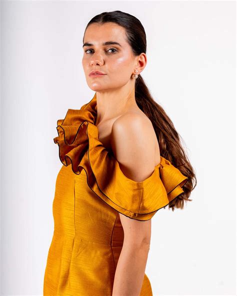 Mustard Yellow One-Shoulder Bodycon Dress - House Of Majisha