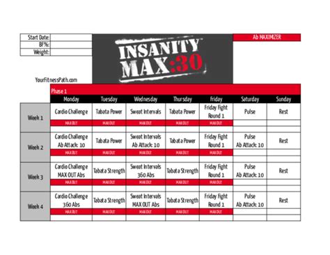 Insanity Max 30 Workout Schedule Month 1 Pdf | EOUA Blog