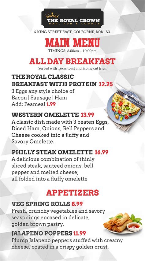 Menu at The Royal Crown Pub & Grill, Colborne