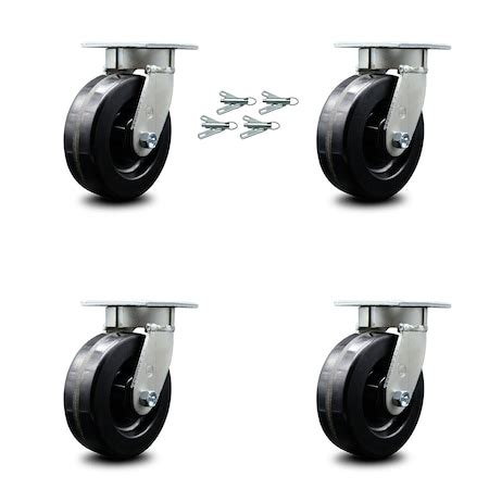 Service Caster 6 Inch Kingpinless Phenolic Wheel Swivel Caster Set with ...