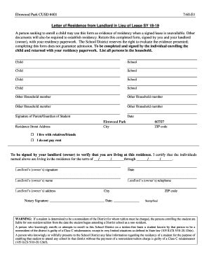 Elmwood Park CUSD 401 Letter of Residence from Landlord in Lieu of ...