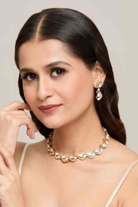 Buy Gold Plated Stones Embellished Bird Necklace Set by Moh-Maya By ...