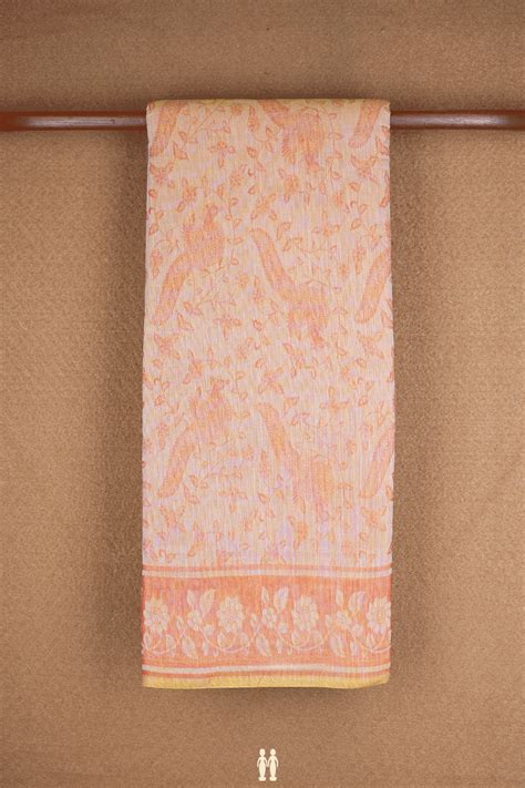 Peacock And Floral Design Pale Orange Bengal Cotton Saree – Sundari Silks