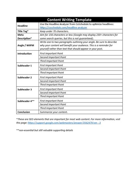 Image result for Creative Content Writing Template