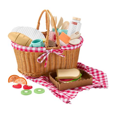 Fisher-Price Wooden Picnic Basket and Food Pretend Play Set for ...