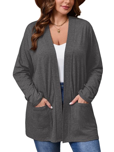 SHOWMALL Women's Plus Cardigans Lightweight Open Front Cardigans 3/4 ...