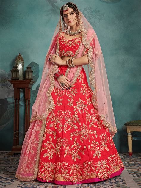 Semi Stitched Red Art Silk Semi Stitched Lehenga With Unstit