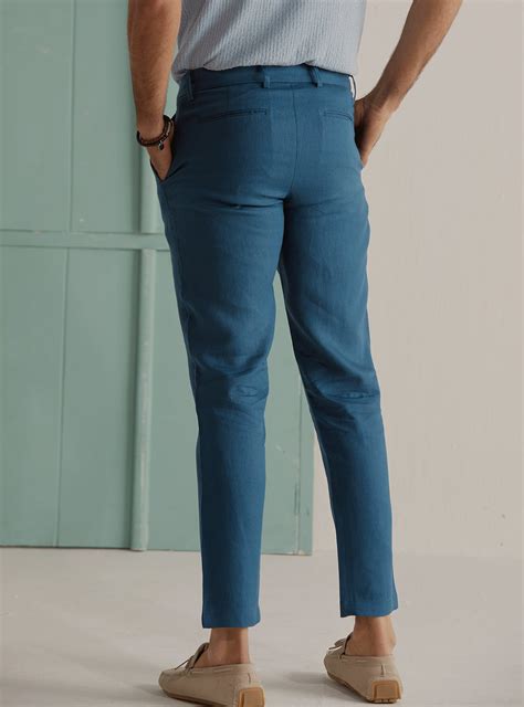 Buy Nordic Linen Pants | Casual Blue Solid Pant for Men Online | Andamen